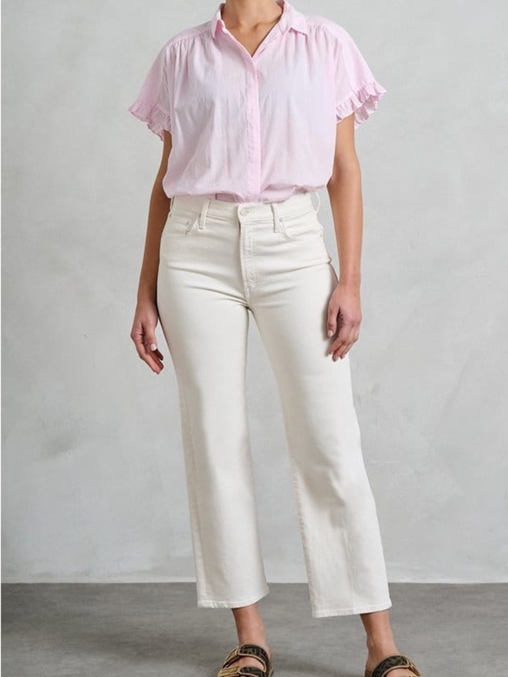 MOTHER Cream High-Waisted Rascal Ankle Fray!